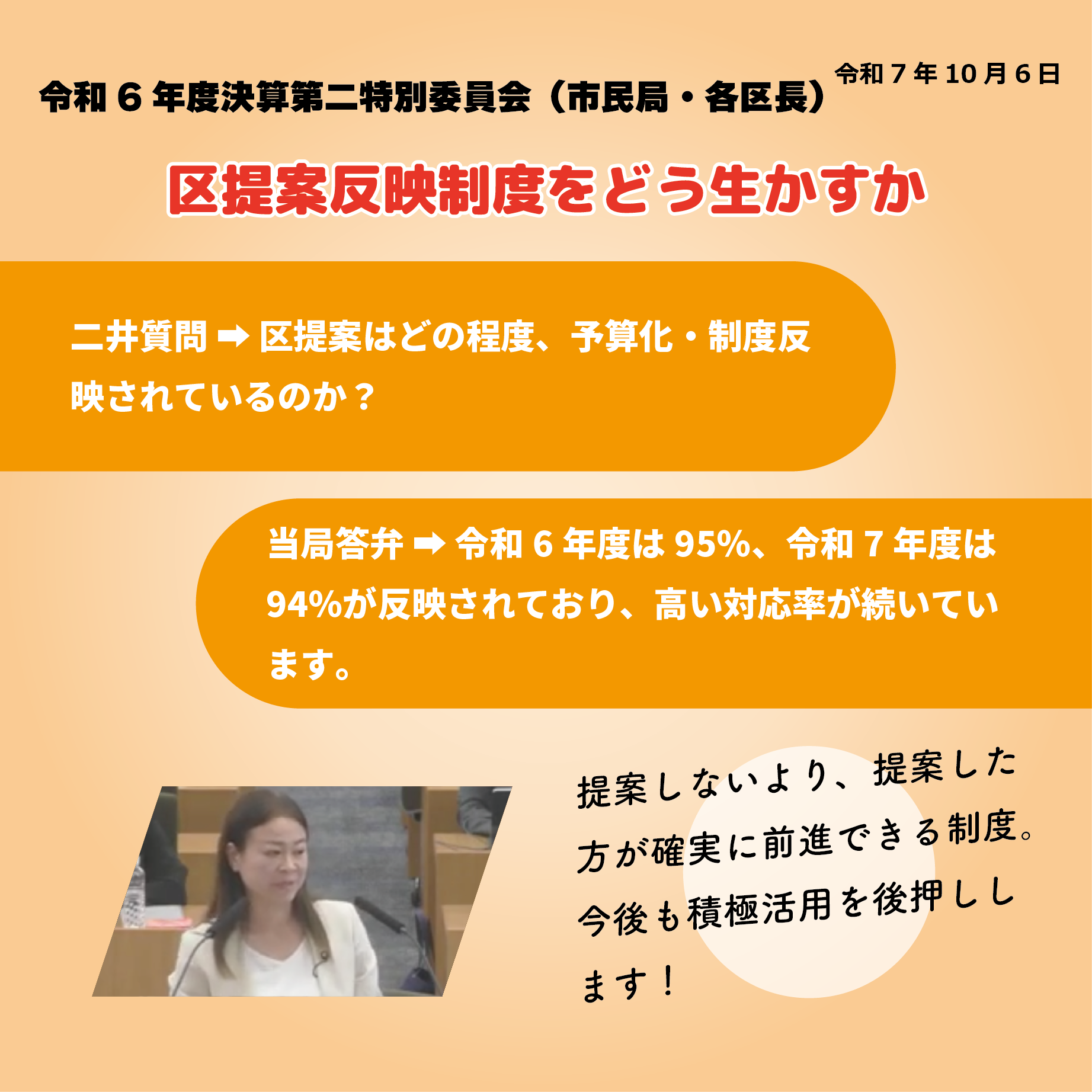 令和6年度決算特別委員会 決算第二特別委員会（市民局関係）（令和7年10月6日） 区提案反映制度をどう生かすか